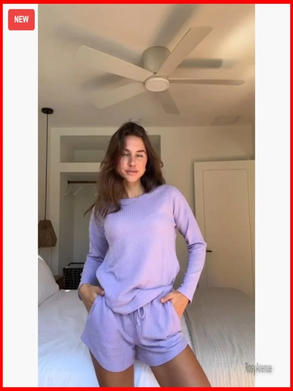 Waffle Knit Pajama Sets Long Sleeve Top and Shorts Matching Lounge Set with